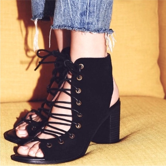 Free people x Jeffrey Campbell Minimal Lace Ups Black Suede Leather Ladies 8 - Picture 3 of 12
